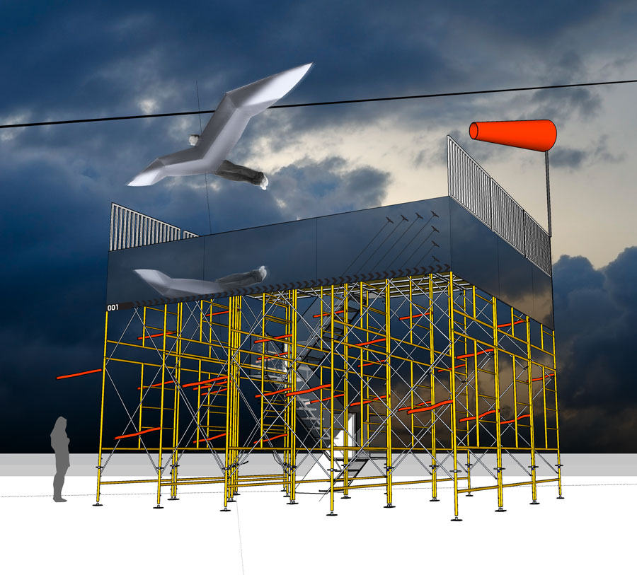 Flightpath Toronto take-off towers, with wind ribbons & wind sock